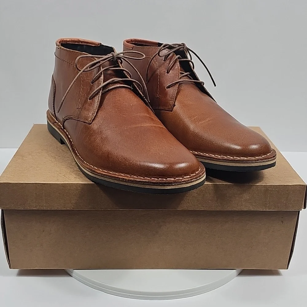 NIB Steve Madden Mens Harken Brown Leather Chukka Boots Size 11.5 Lace Up